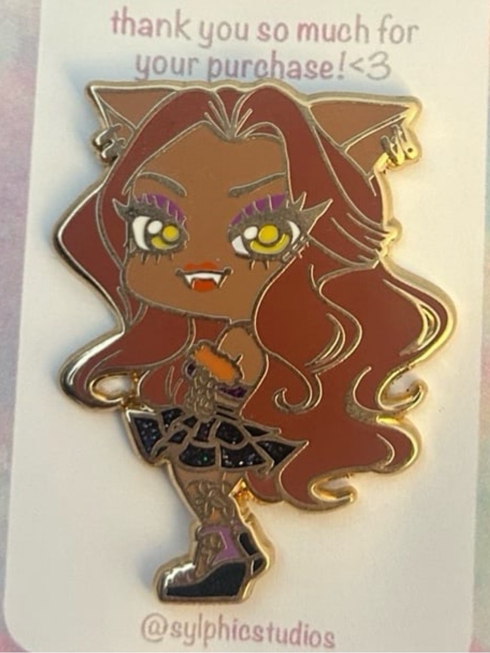 Monster high Clawdeen wolf glitter fantasy pin